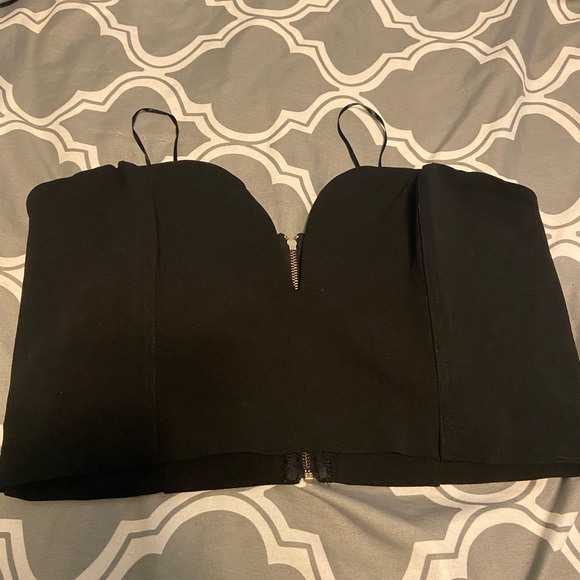 Bustier Black crop top from Dynamite. Zip up back. Size large. - Picture 1 of 4